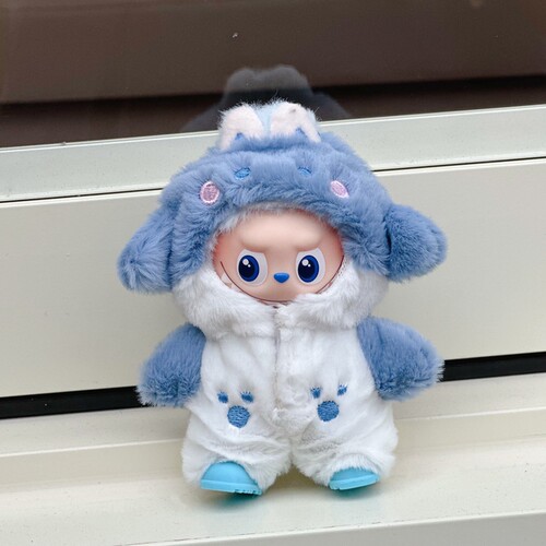 四代迷你10.5cm拉布布labubu挂件娃衣替换装可爱鲨鱼毛绒连体衣服