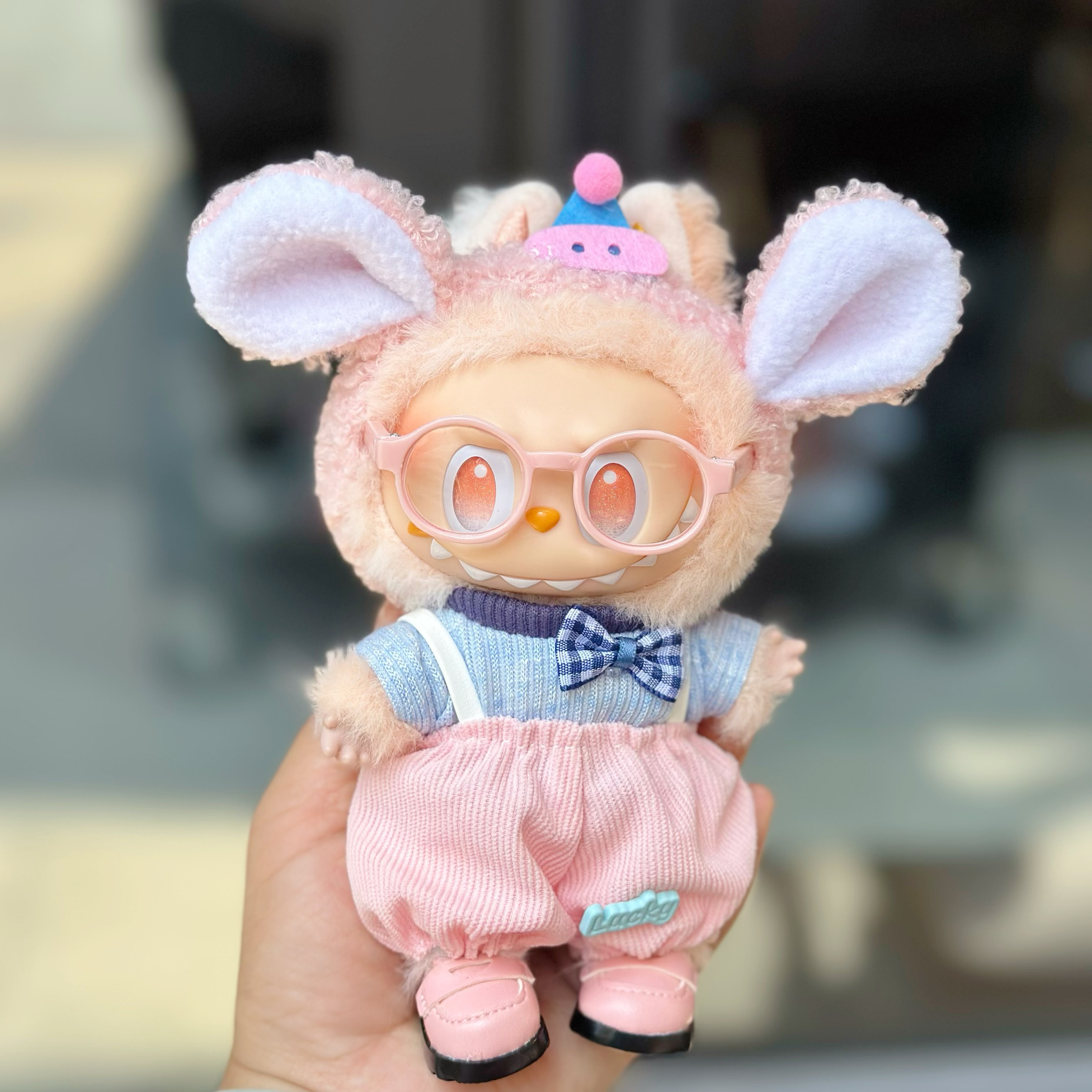 17cm拉布布3.0三代娃衣labubu一代二代挂件公仔可爱粉色换装衣服