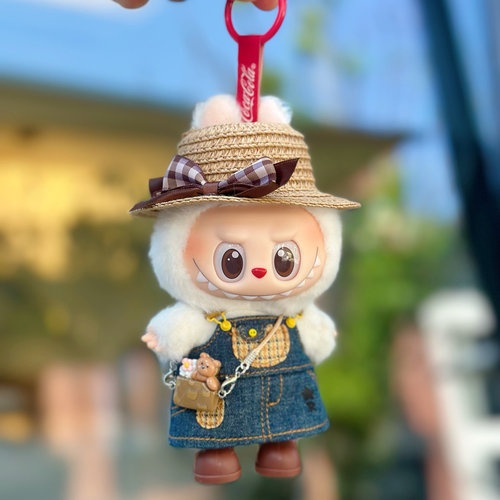 （仅衣服）17cm拉布布娃衣牛仔背带裙盲盒挂件labubu草帽换装衣服