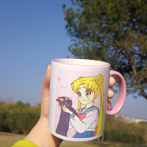 美少女战士水杯创意个性潮流陶瓷马克杯子可爱卡通少女心带盖勺杯