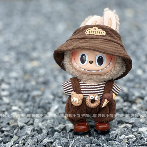 labubu公仔衣服咖啡色背带裤套装