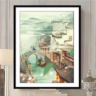 蒙娜丽莎十字绣2025新款线绣客厅梦里江南竖版玄关小件自己绣满绣