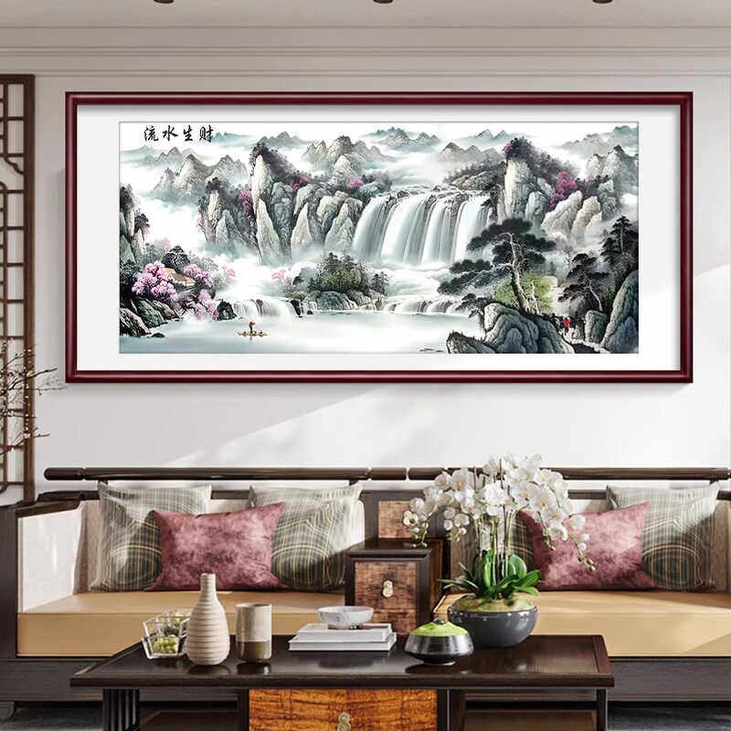 十字绣2026新款线绣客厅大幅高端高级感自绣新中式流水生财迎客松