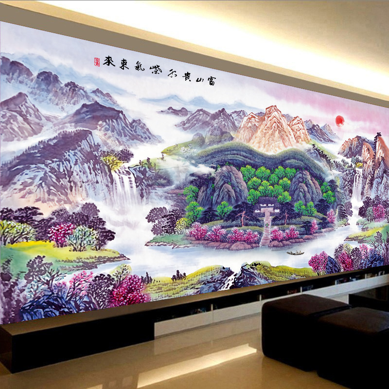 紫气东来十字绣2026新款线绣大幅客厅手工刺绣现代大气风景山水画