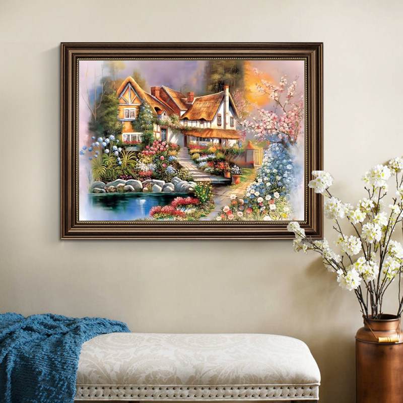 欧式田园小屋十字绣2026新款绣客厅卧室餐厅风景花卉手工自己刺绣