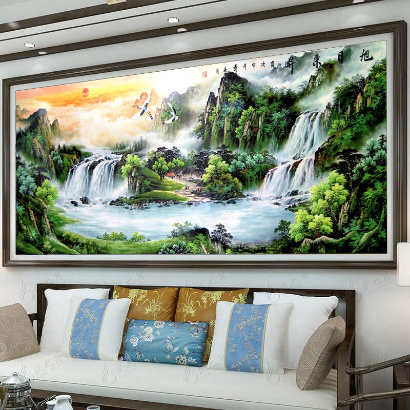 蒙娜丽莎十字绣2026新款线绣客厅流水生财风景山水画旭日东升满绣