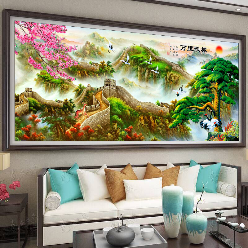 蒙娜丽莎十字绣2026新款客厅线绣大幅风景山水画迎客松万里长城