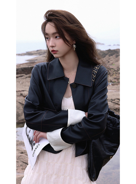 2025新ibell超软蛋白PU机车风皮夹克女短款宽松显瘦休闲翻领外套