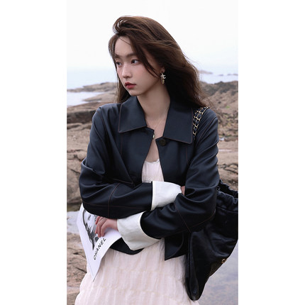 2026新ibell超软蛋白PU机车风皮夹克女短款宽松显瘦休闲翻领外套