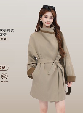 短款时尚羽绒服女2026新款设计感法式系带收腰宽松双排扣风衣