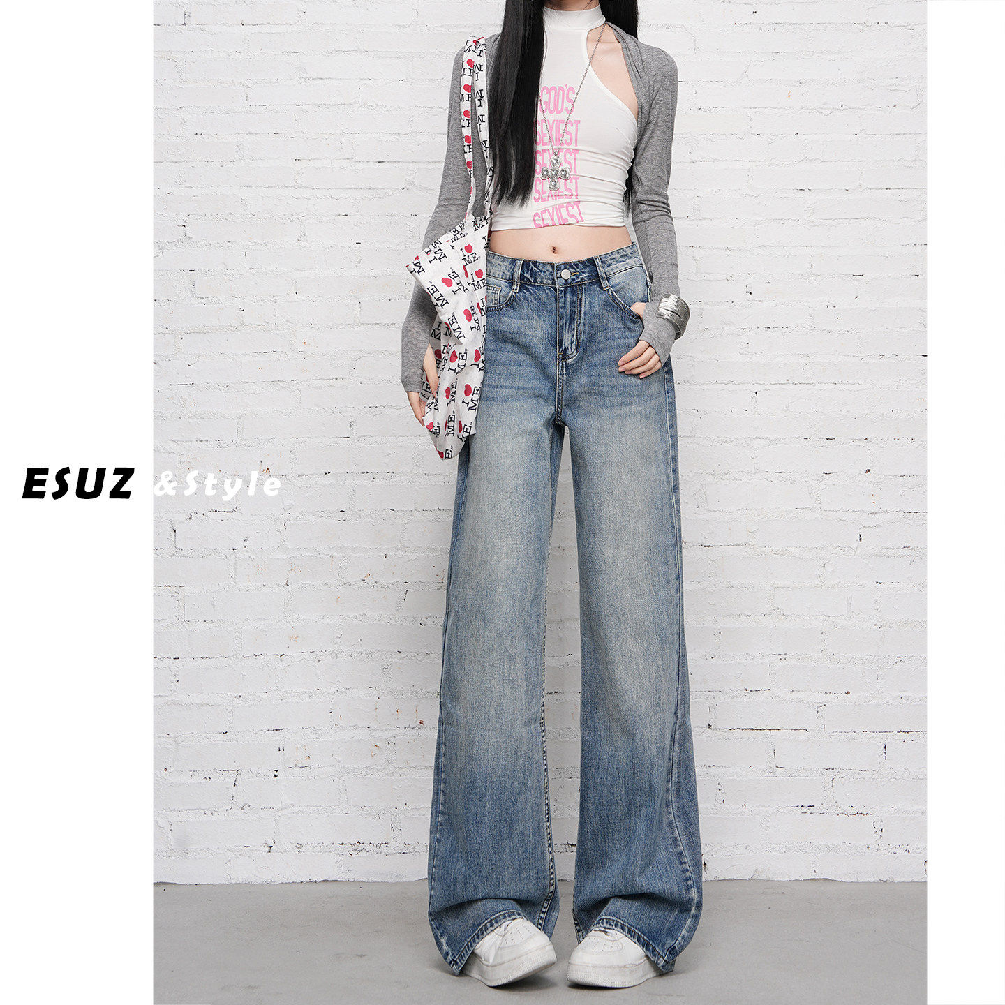 日本offcat复古蓝窄版直筒牛仔裤女春季2026秋冬款小个子美式宽松