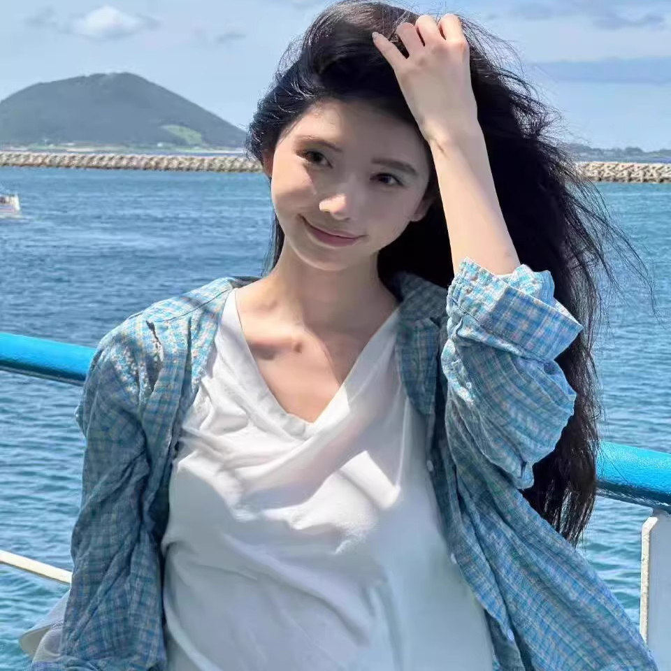 日本offcat方圆同款蓝色格子衬衫女夏季防晒宽松设计感小众上衣