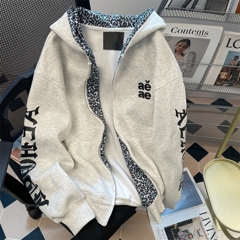 日本offcat欧美高街哥特字母印花连帽卫衣女秋冬美式hiphop豹纹拼