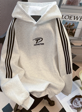 日本offcat美式高街三条杠字母刺绣重磅卫衣女秋冬潮牌情侣装hiph