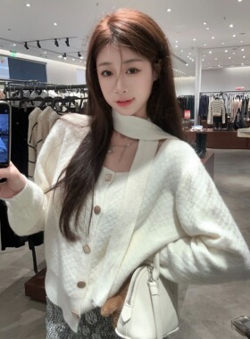 PPHOME法式气质方领短款针织开衫毛衣外套女