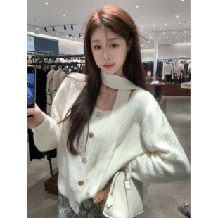 PPHOME法式气质方领短款针织开衫毛衣外套女
