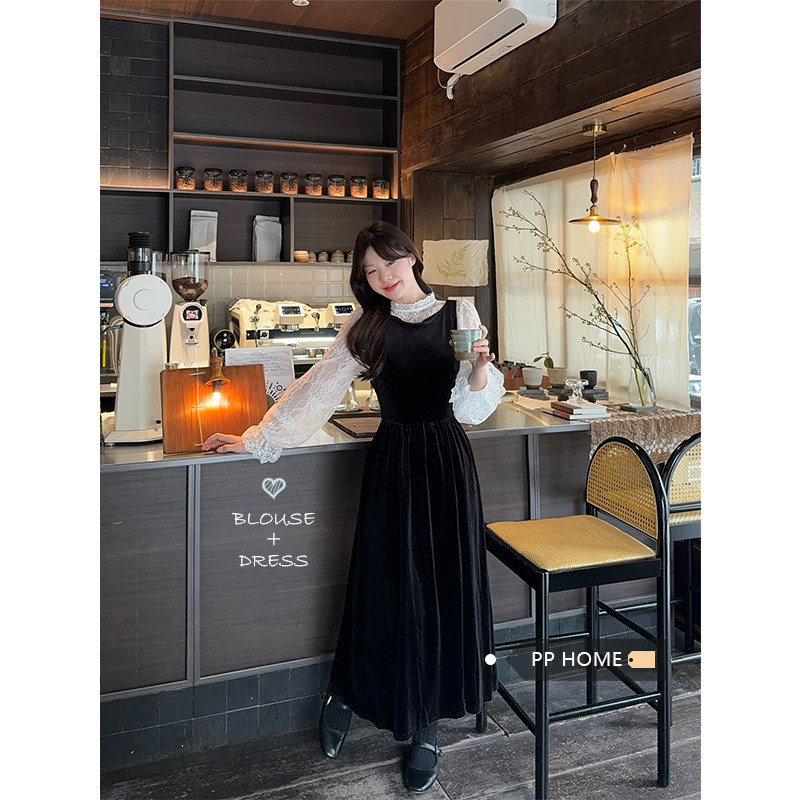日本offcat法式赫本风黑色丝绒连衣裙女秋冬温柔气质收腰a字背心