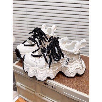 日本offcat7cm水钻系带波浪厚底松老爹鞋女2026款时尚休闲运动鞋