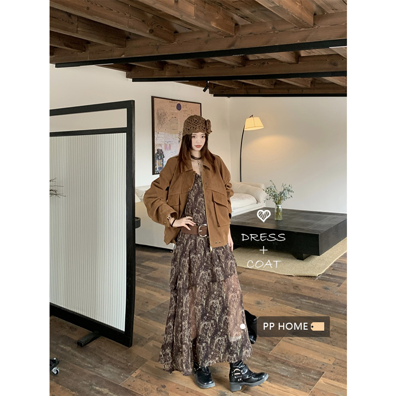 日本offcat高级感复古咖色麂皮绒外套女冬季休闲设计感机车服短款