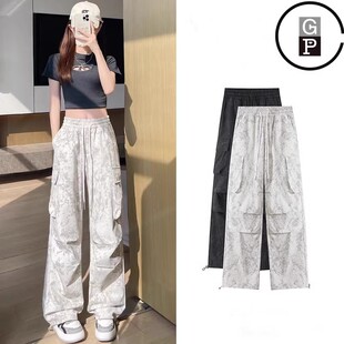 日本GP白色迷彩工装裤女款春夏季新款高腰小个子扎染酷飒风运动裤