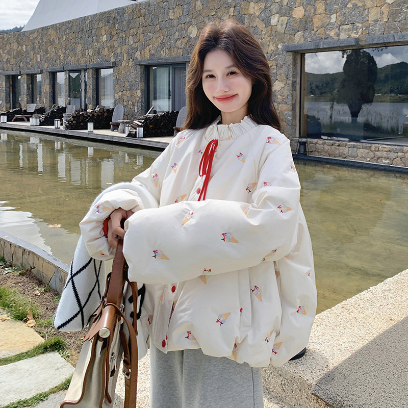 日本offcat韩系甜美冰淇淋印花羽绒服女冬新款小个子短款洋气别致