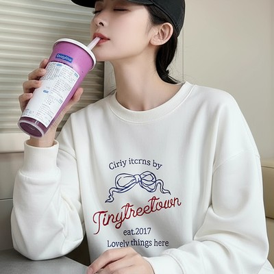 日本OFFCAT古力娜扎同款2025秋冬蝴蝶印花卫衣女宽松显瘦百搭上衣