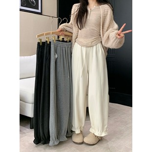 日本offcat加绒加厚花苞灯笼裤女秋木耳边小众九分裤小个子阔腿休