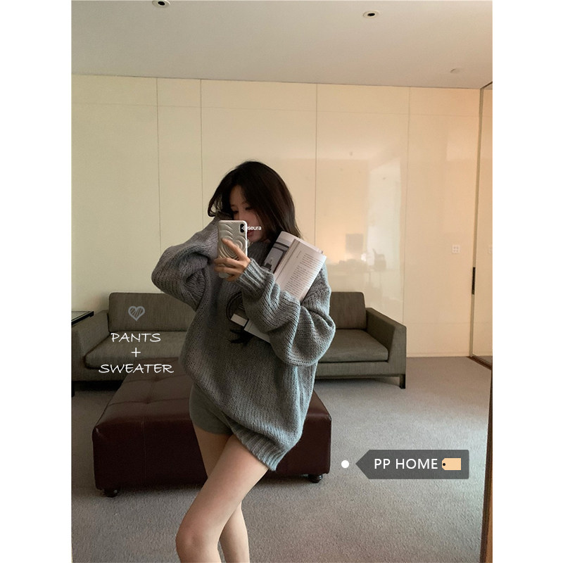 日本offcat软糯圆领套头加厚红色毛衣女秋冬温柔风宽松百搭针织衫