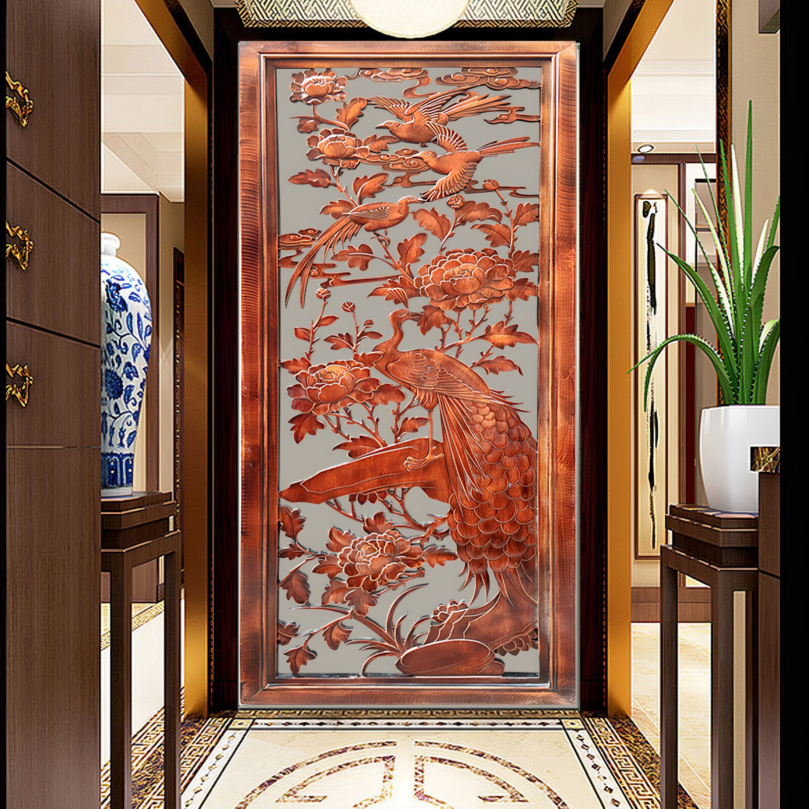 明清古典东阳木雕实木挂件梅兰竹菊四条屏中式客厅镂空挂屏包邮