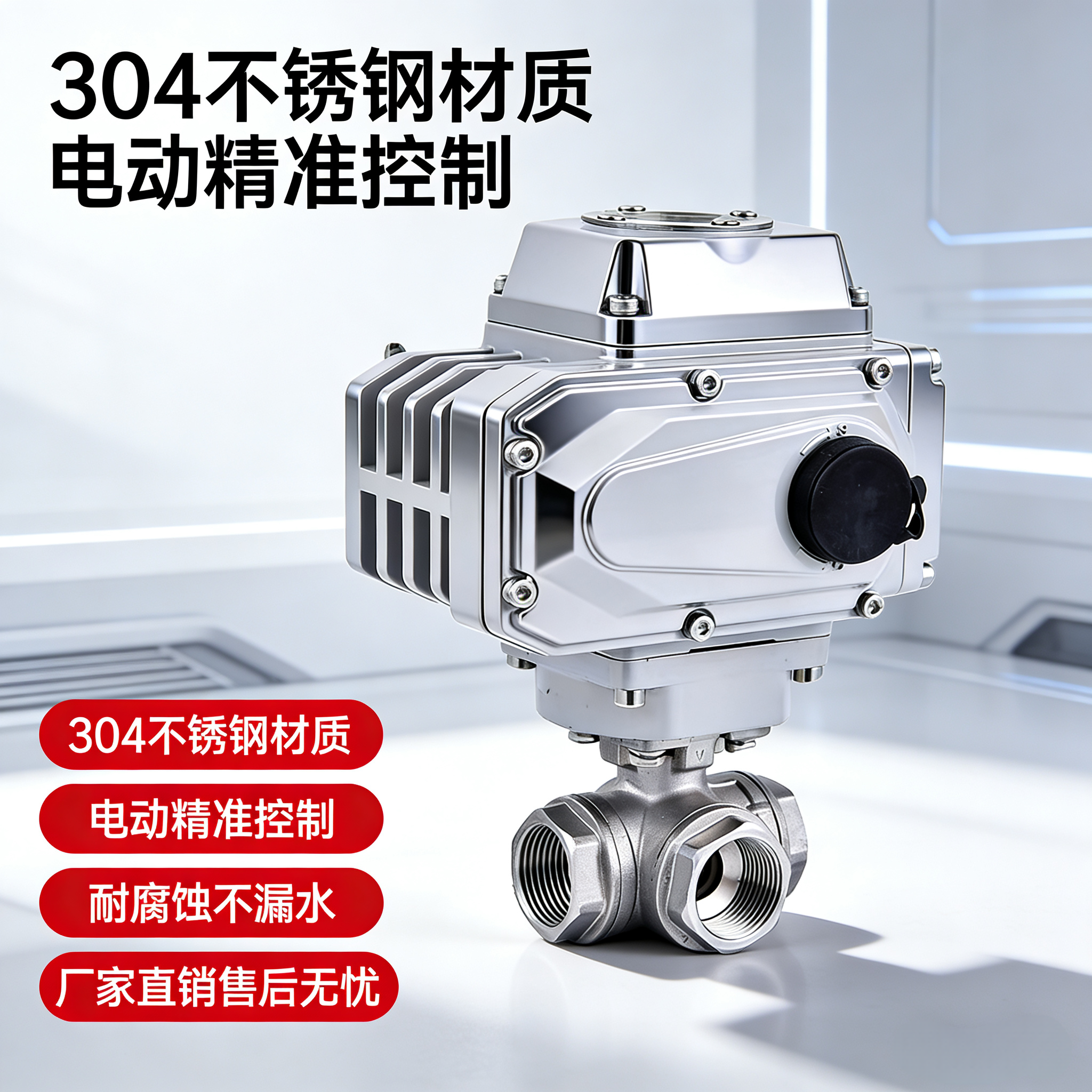 电动三通球阀304不锈钢L/T型内丝换向阀220V/24V电动阀门DN15DN50