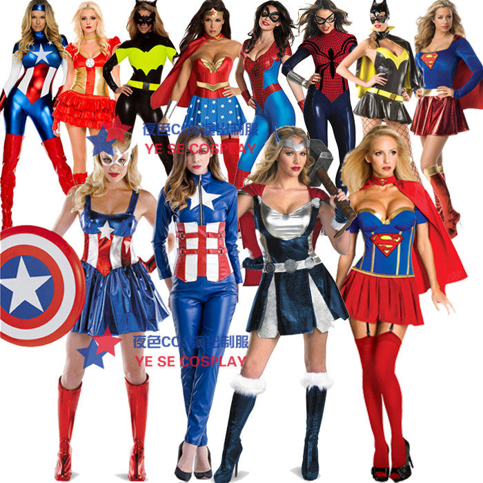 Cosplay服装女美国队长复仇者蝙蝠 黑寡妇钢铁侠雷神超人装