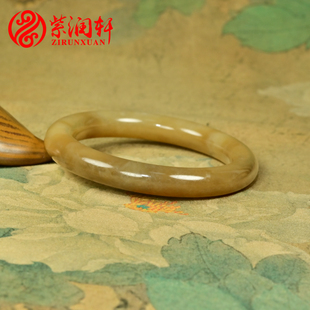 紫润轩新疆和田玉糖玉手镯糖黄玉蜜糖色59MM圆条俏色哑光收藏级