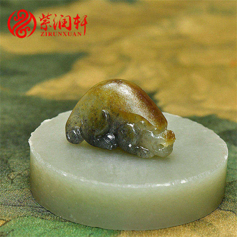 紫润轩新疆和田玉籽料貔貅吊坠青白青花玉黄皮独籽瑞兽挂件满皮