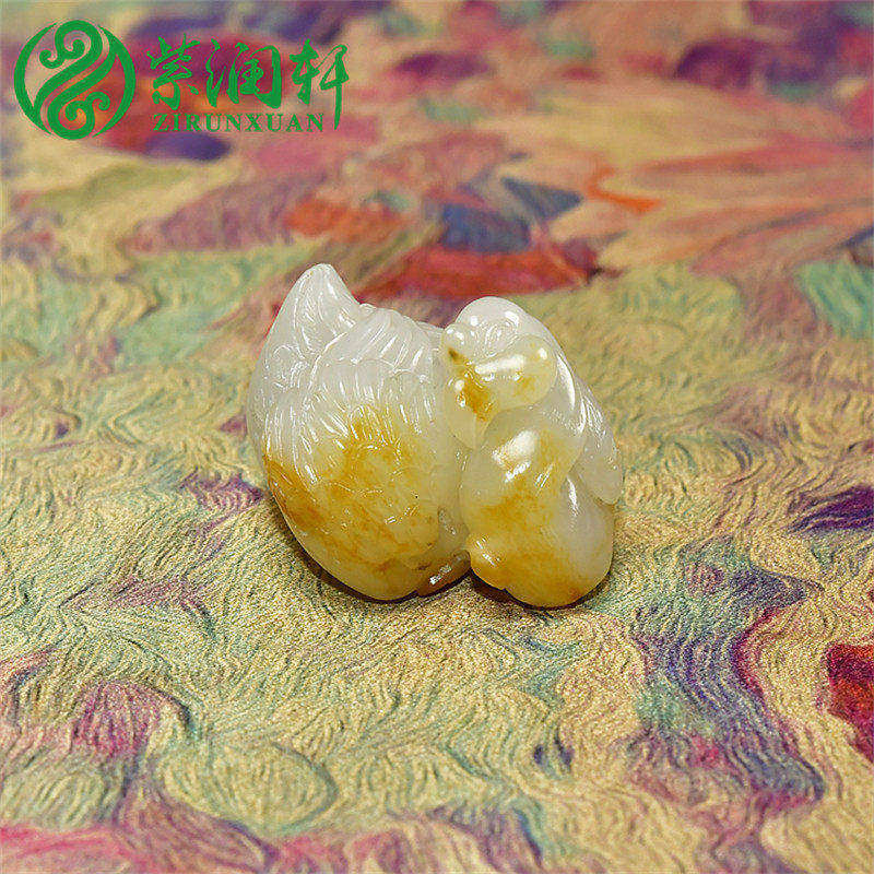 紫润轩新疆和田玉白玉洒金皮籽料鹅(我)如意挂件独籽吊坠我如意玉