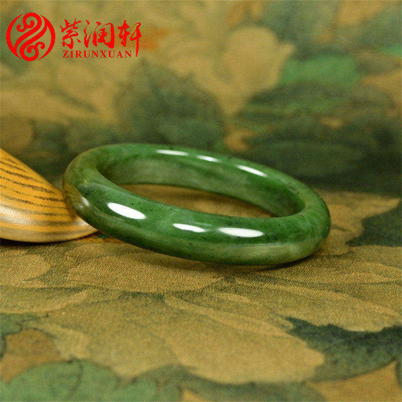 紫润轩新疆和田玉碧玉籽料手镯菠菜绿飘糖59 5MM天然籽镯传家级