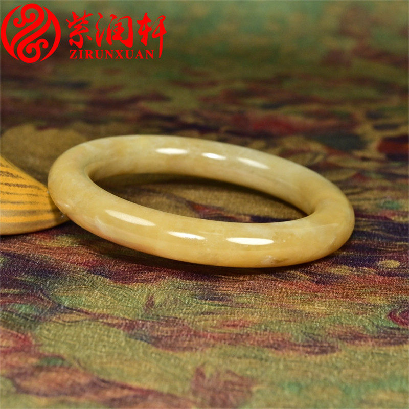 紫润轩新疆和田玉糖玉圆条手镯57MM蜜糖色且末料哑光镯子收藏级