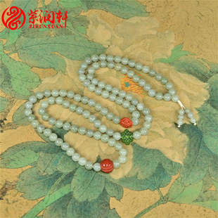 紫润轩新疆和田玉水墨青花籽料108手链8MM白玉点墨手串男女款项链