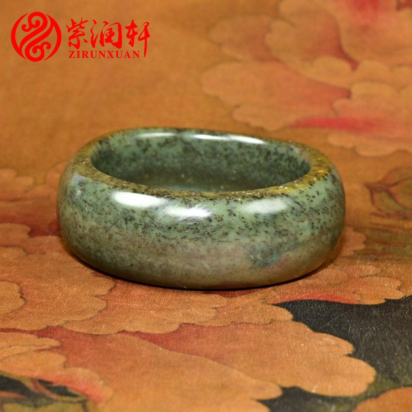 紫润轩新疆和田玉沙枣青籽料手镯满皮虎皮宽版62MM莫兰迪色传家级