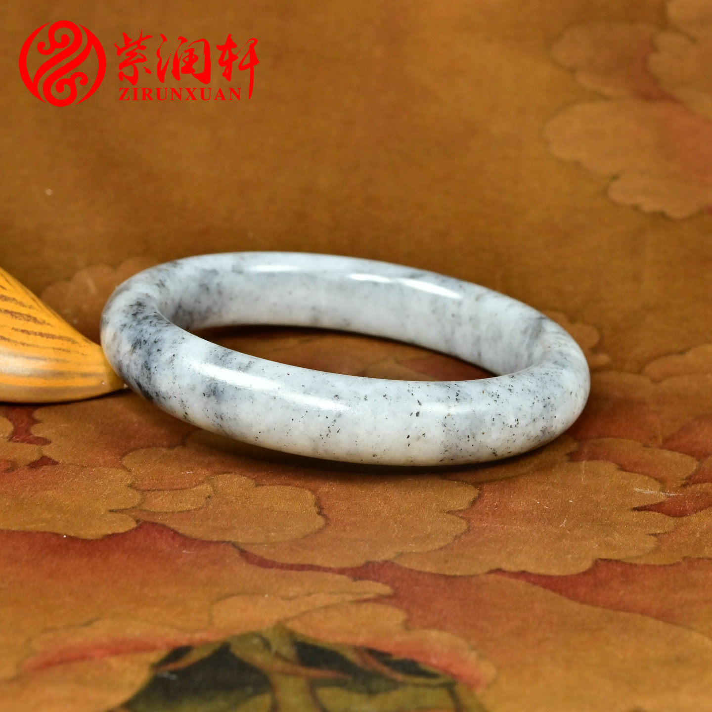 紫润轩新疆和田玉青花籽料手镯66MM白玉水墨意境籽镯大圈口收藏级