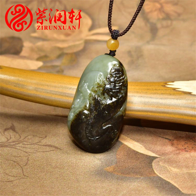 紫润轩新疆和田玉籽料钟馗吊坠青玉聚黑皮俏色独籽挂件苏工收藏级