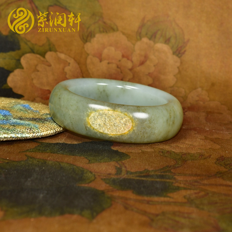 紫润轩新疆和田玉籽料手镯糖青白玉镯59MM聚黄皮俏宽条珍品传家级