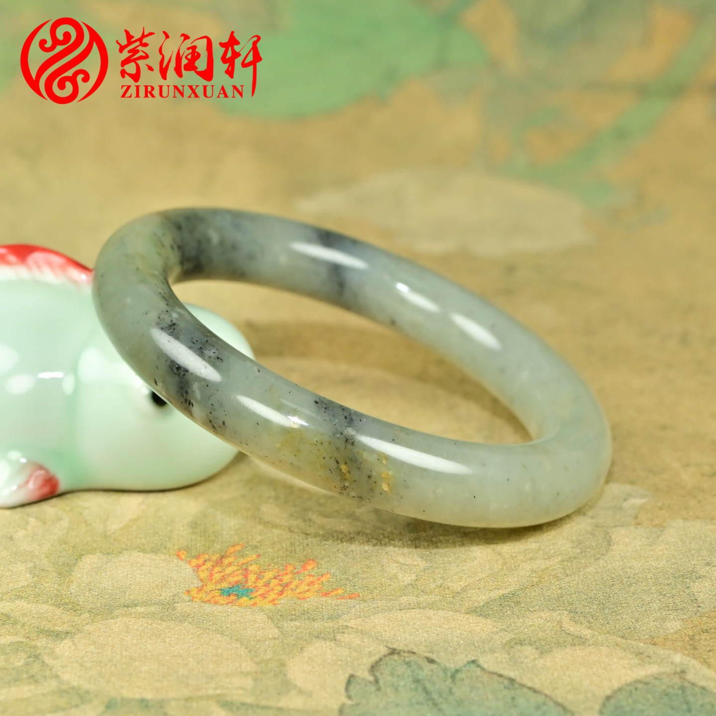 和田玉青花籽料洒金皮手镯圆条