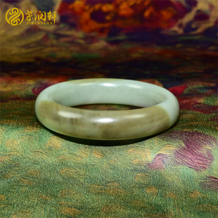 已结缘新疆和田玉糖青白玉手镯正装58 6MM闪青花三色哑光珍品收藏