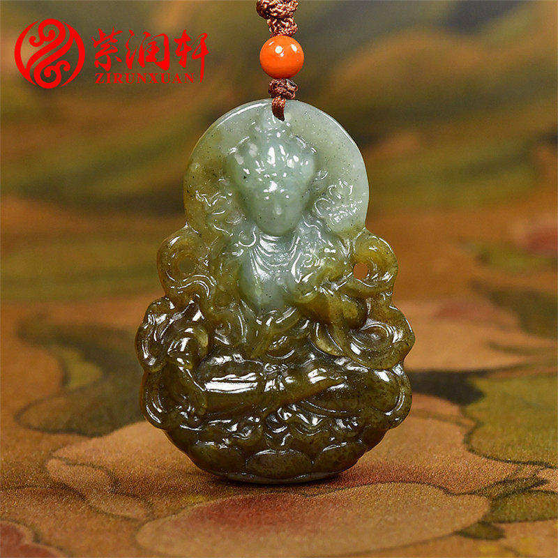 紫润轩新疆和田玉糖青玉绿度母吊坠且末料挂件哑光藏传佛像男女款