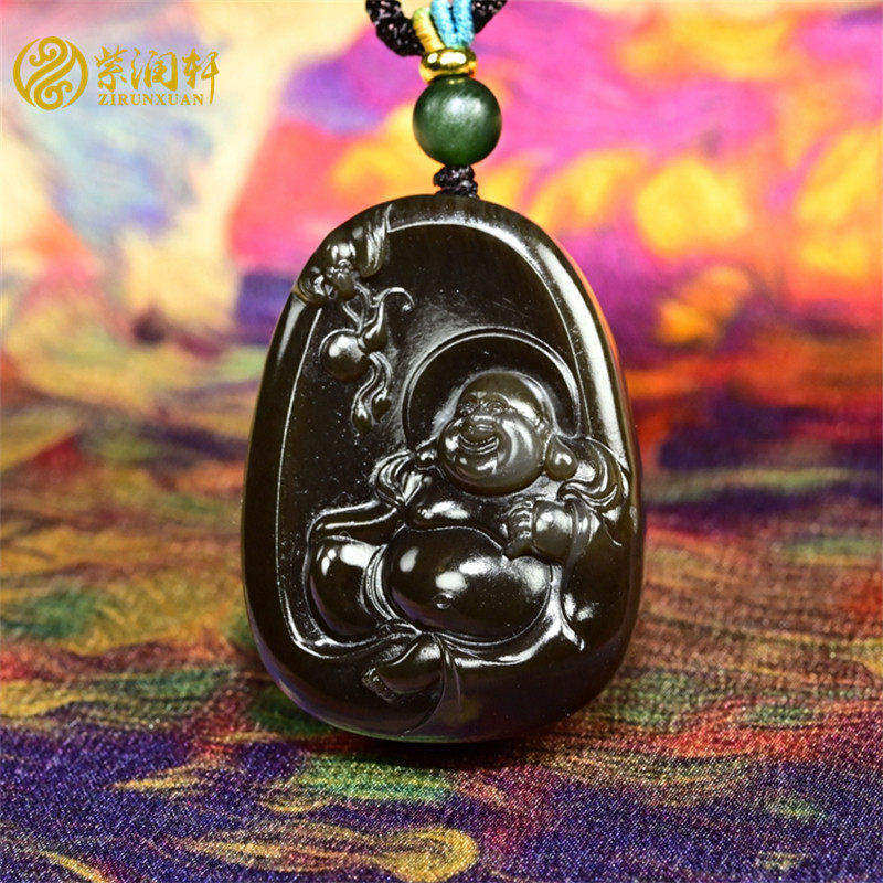 紫润轩新疆和田玉且末糖玉笑佛福佛吊坠红糖珍品弥勒佛苏工传家级