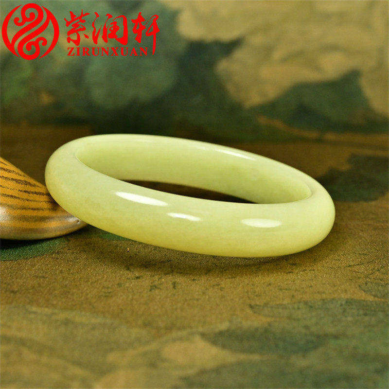 紫润轩新疆和田玉黄玉手镯若羌黄口料鸡油黄60 8MM亚光大圈传家级