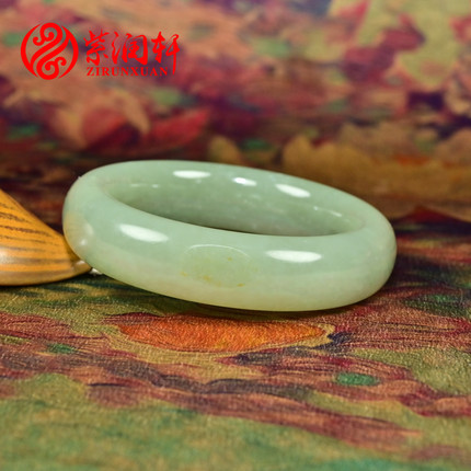 紫润轩新疆和田玉青白玉籽料手镯53MM鸭蛋青肥厚条籽镯哑光珍品级