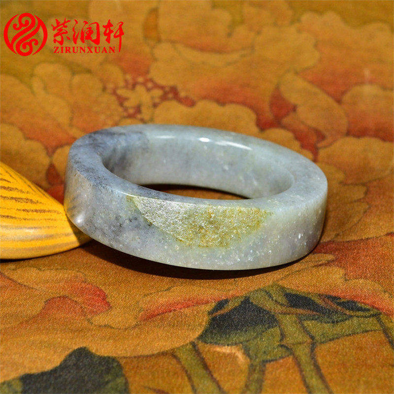 紫润轩新疆和田玉水墨青花手镯籽料方条洒金皮小圈口50 8MM收藏级