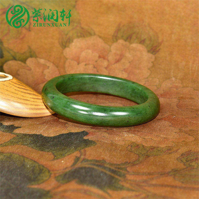 紫润轩新疆和田玉碧玉籽料手镯菠菜绿哑光60MM籽镯天花板传家级
