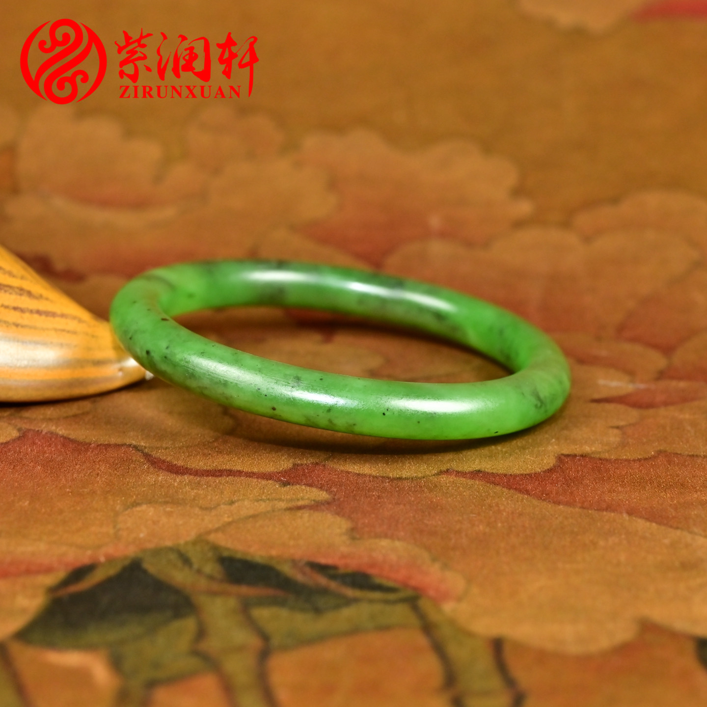 紫润轩新疆和田玉碧玉手镯圆条菠菜绿玛纳斯籽料49MM小圈口收藏级